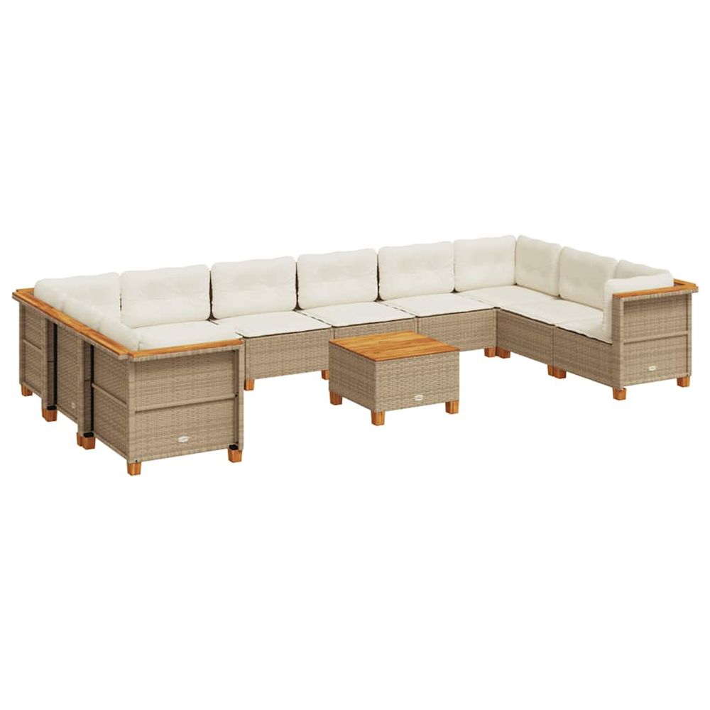 Salon de jardin 11 pcs avec coussins beige résine tressée