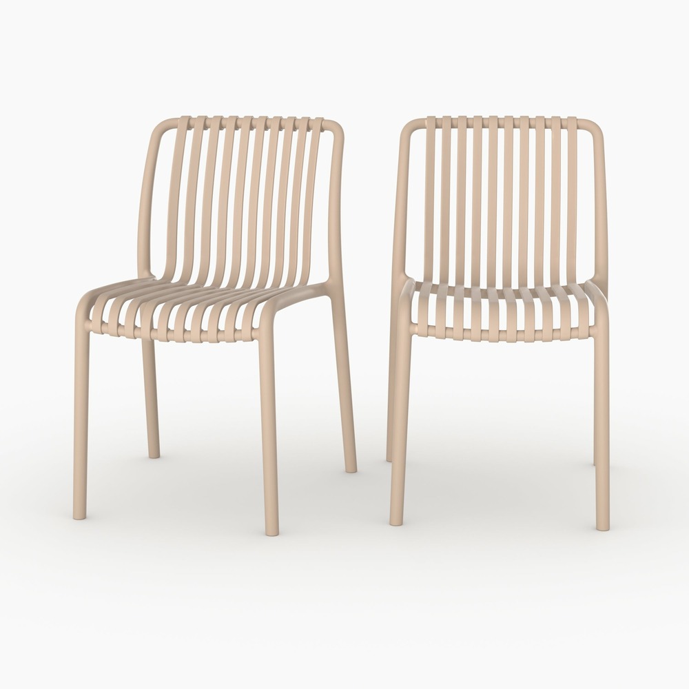 Duli-lot de 2 chaises de jardin empilables en plastique beige