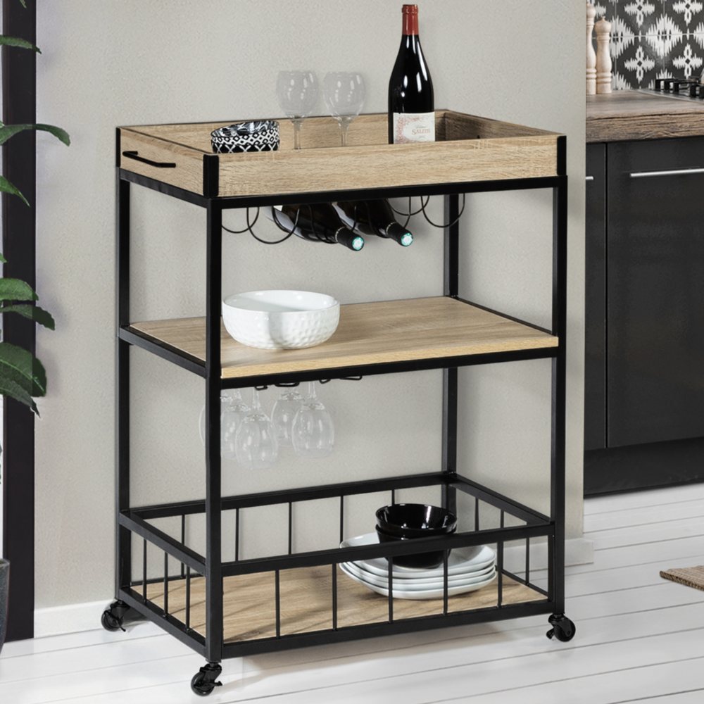 Desserte de cuisine detroit sur roulettes plateau amovible design industriel