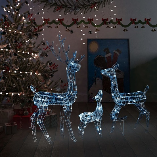 Famille de rennes de décoration acrylique 300 led blanc froid