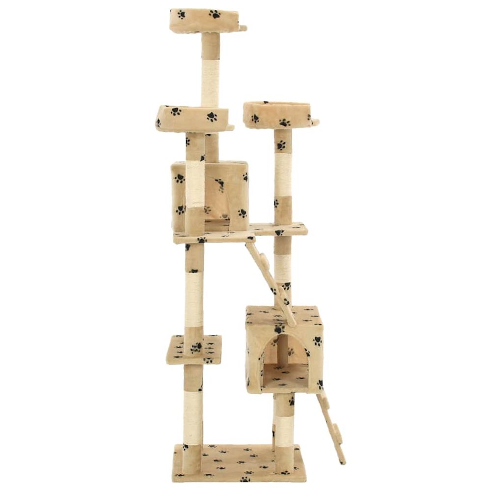 Arbre à chat et griffoirs en sisal 170 cm beige motif de pattes