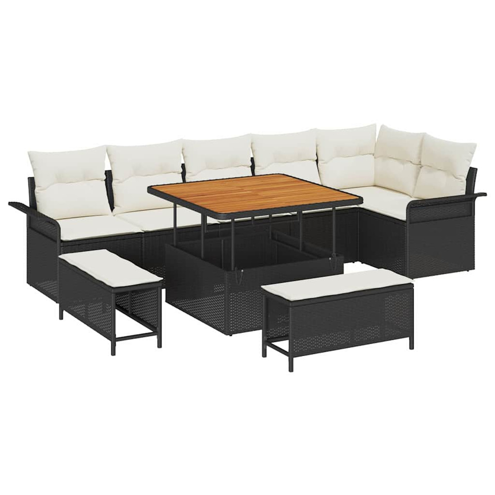 Ensemble de canapé de jardin avec coussin 9 pcs noir polyrotin