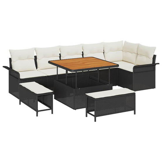 Ensemble de canapé de jardin 9 pcs noir polyrotin