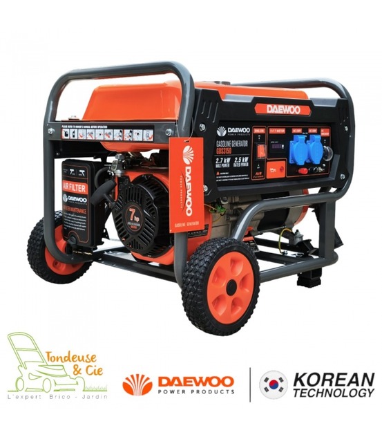 Groupe électrogène à essence 2700w monophasé, 230v, avr - daewoo gds3150e