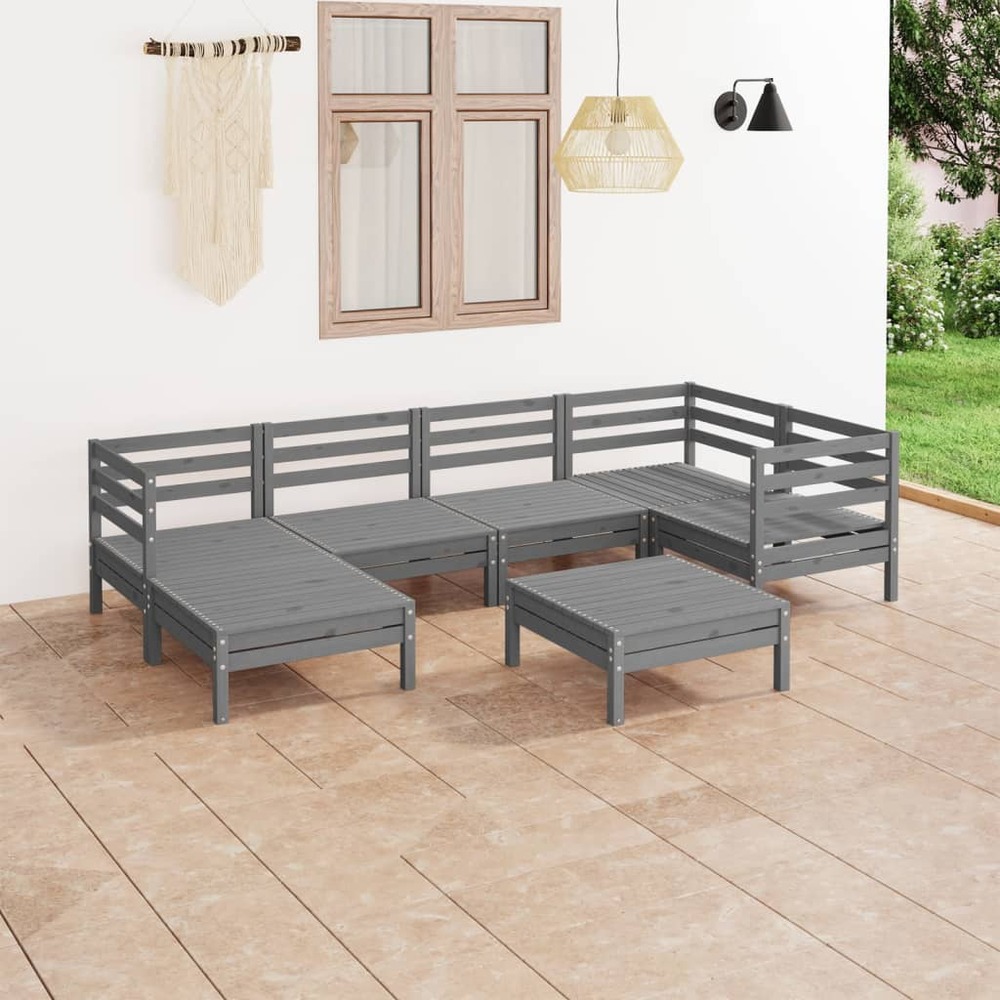 Salon de jardin 7 pcs bois de pin massif gris