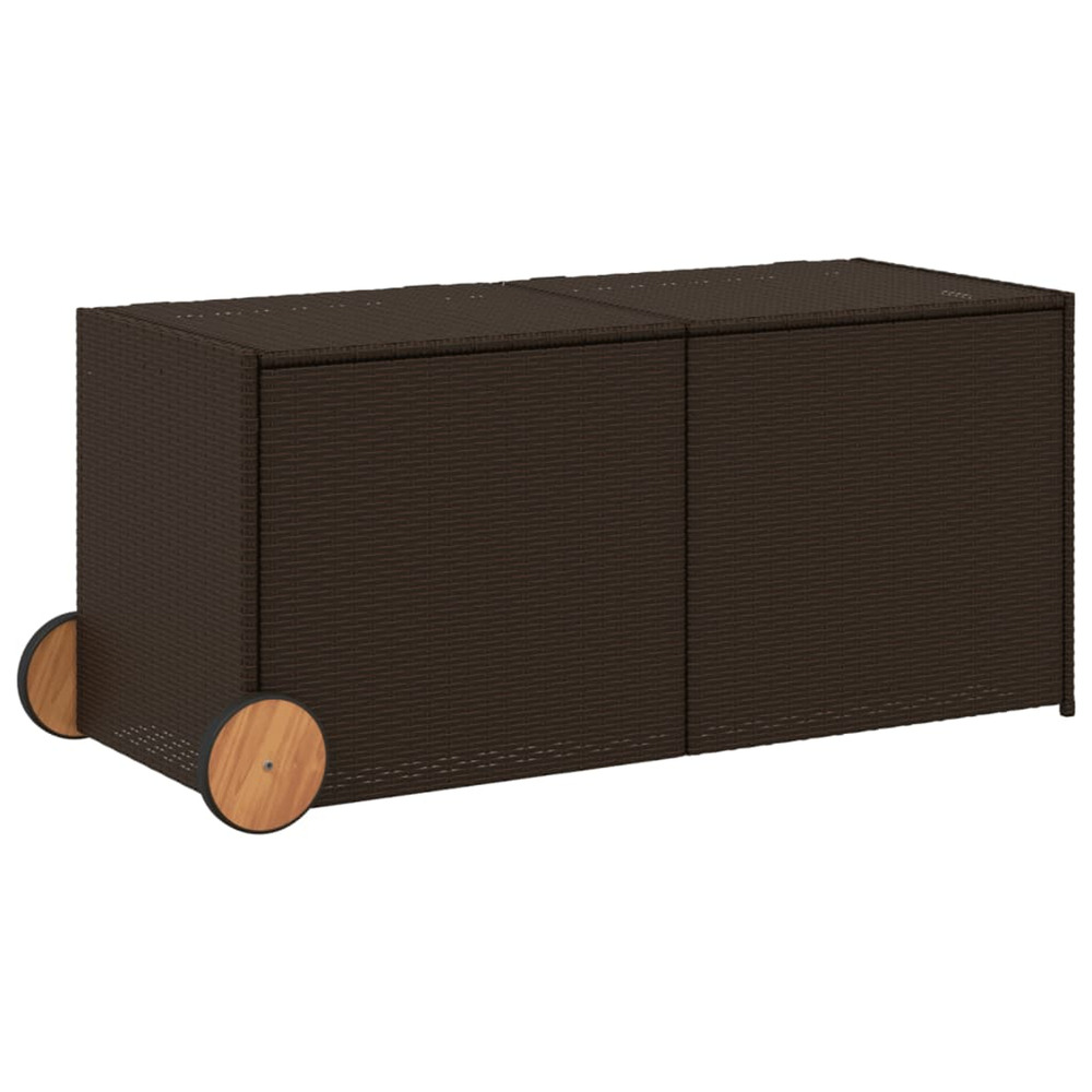 Boîte de rangement de jardin et roues marron 283l poly rotin
