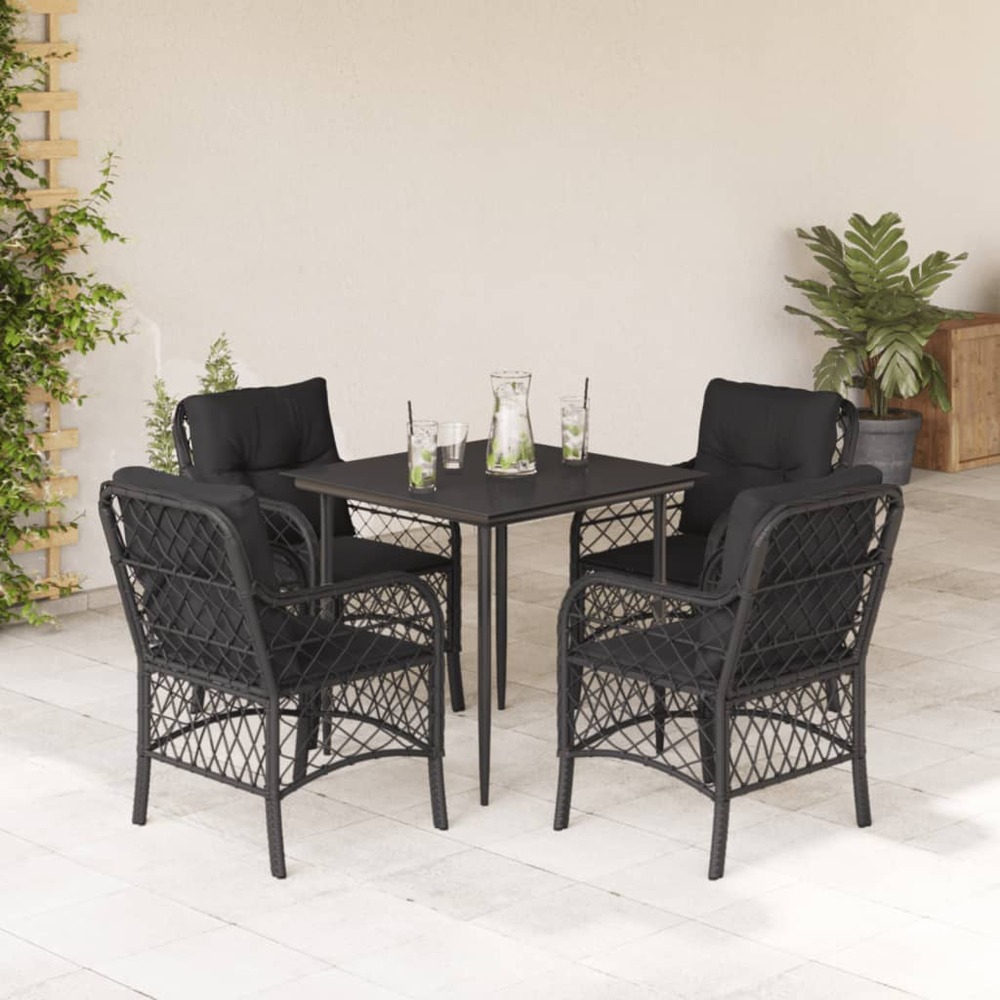Ensemble à manger de jardin coussins 5pcs noir résine tressée