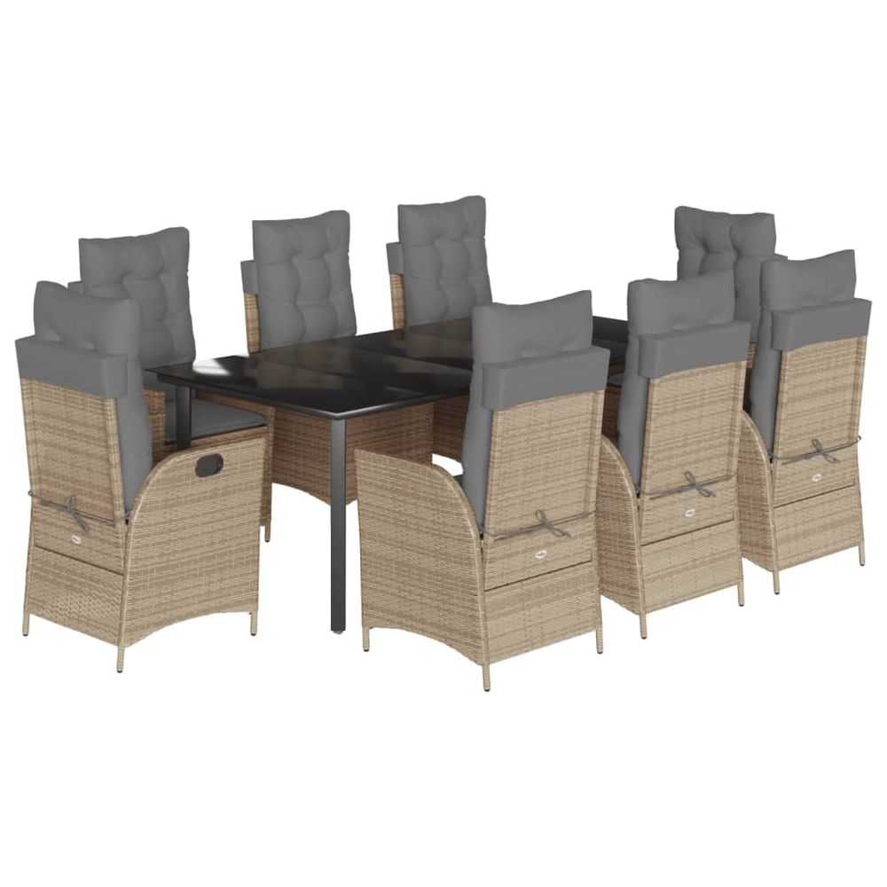 Ensemble à manger de jardin et coussins 9 pcs beige poly rotin