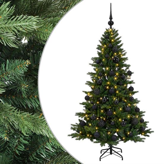 Sapin de noël artificiel avec boules 150 cm 150 led blanc chaud