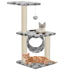 Arbre à chat griffoir grattoir niche jouet animaux peluché en sisal 65 cm gris motif de pattes