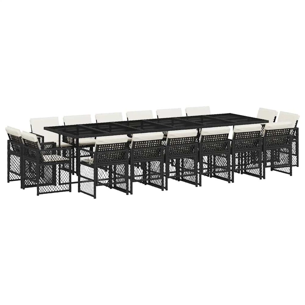 Ensemble à manger de jardin 17 pcs coussins noir résine tressée
