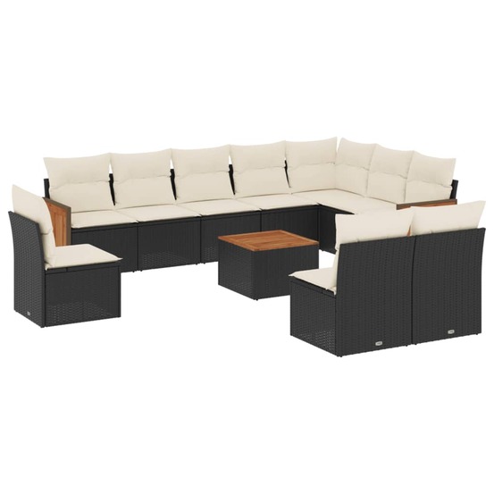 Salon de jardin 11 pcs avec coussins noir résine tressée