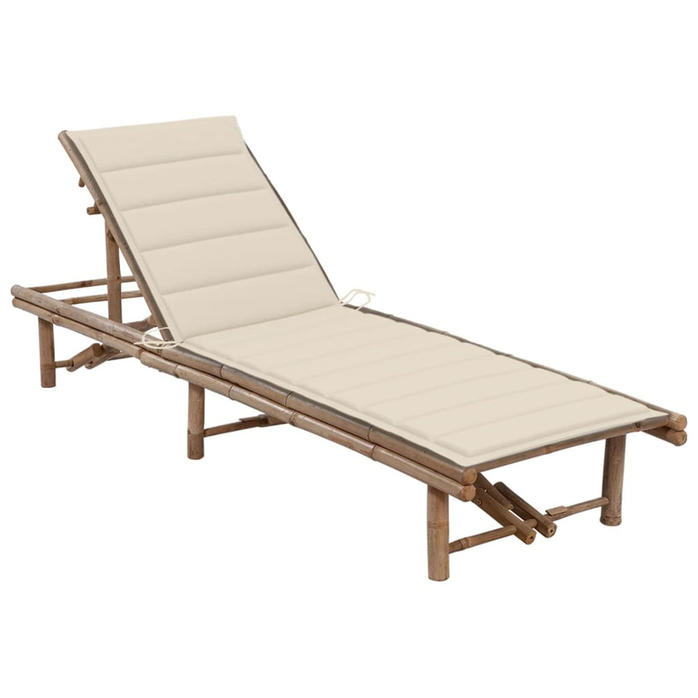 Chaise longue de jardin avec coussin bambou bain de soleil