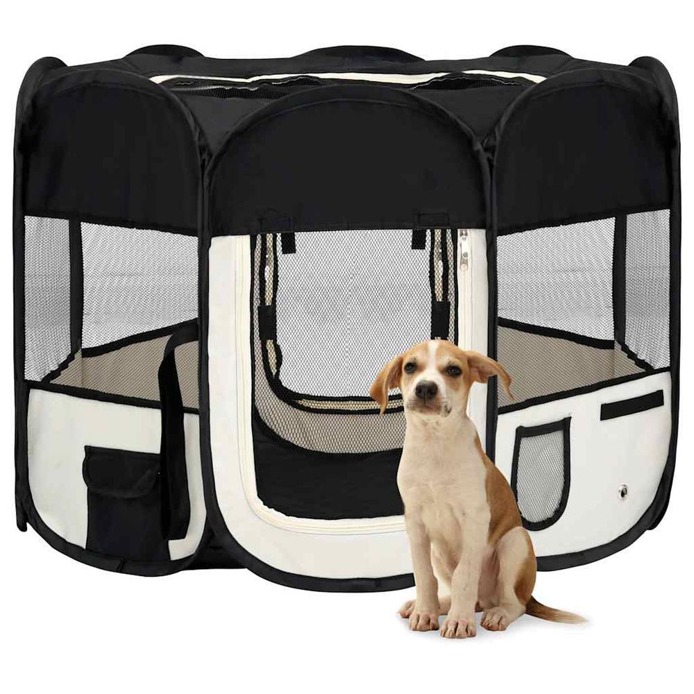 Parc pour chien pliable en tissu avec sac de transport pour voyage et maison noir