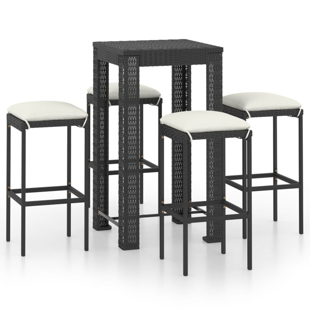 Ensemble de bar de jardin 5 pcs et coussins résine tressée noir