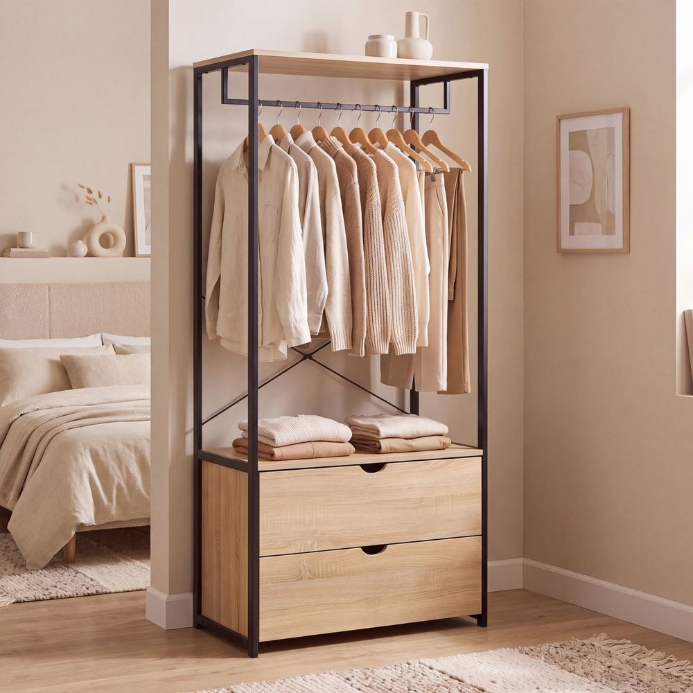 Dressing penderie 2 tiroirs l. 80 cm detroit design industriel