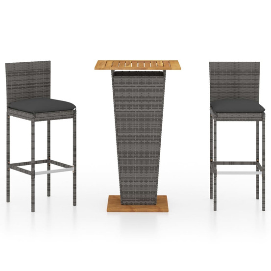 Ensemble de bar de jardin 3 pcs et coussins résine tressée gris