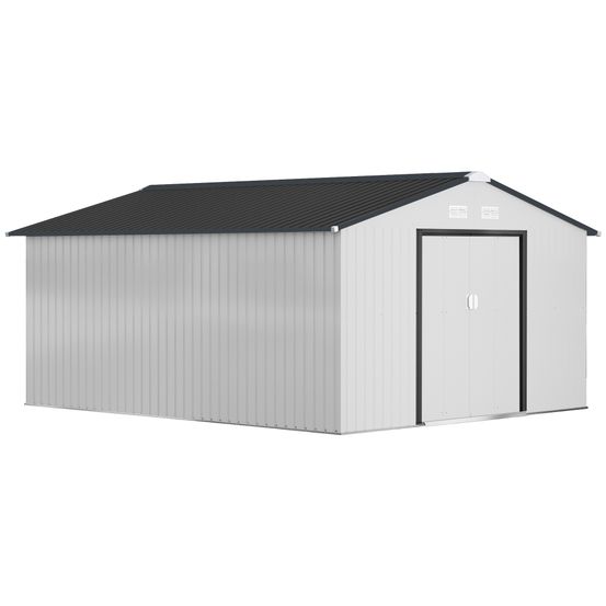 Grand abri de jardin acier rangement outillage 4 aérations toit incliné 386x340cm blanc - comfortxl outdoor living