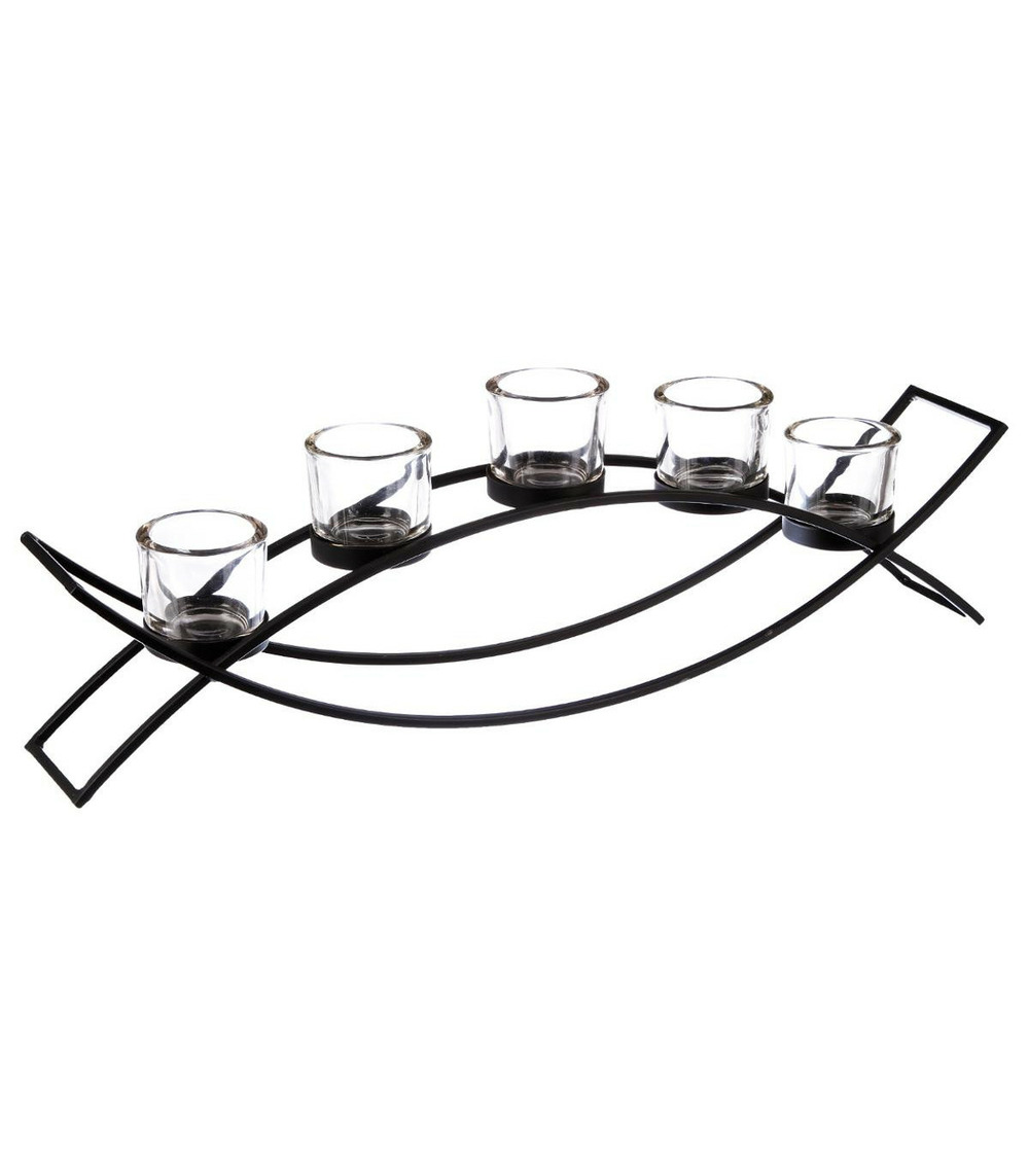 Set 5 photophores en verre sur pied en métal l 54 cm