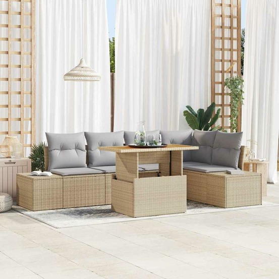 Ensemble de canapé de jardin 6 pcs beige poly rotin