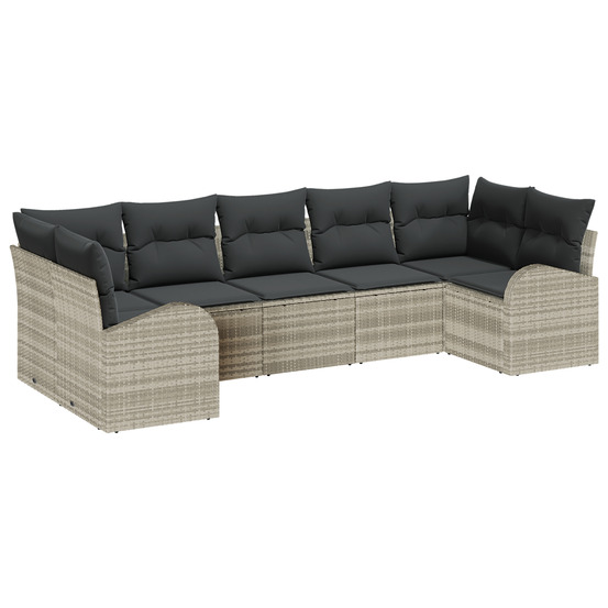 Ensemble de sofa de jardin 7 pièces avec coussins gris clair en poly rotin