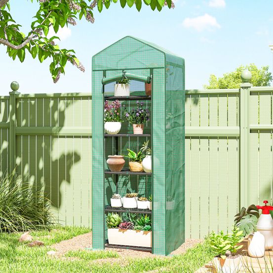 Serre de jardin 5 niveaux acier plastique vert 69 x 49 x 193 cm légumes fleurs protection - comfortxl outdoor living