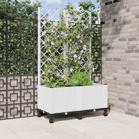 Jardinière extérieur pp avec treillis sur roues pour plantes 80x40x146cm blanc