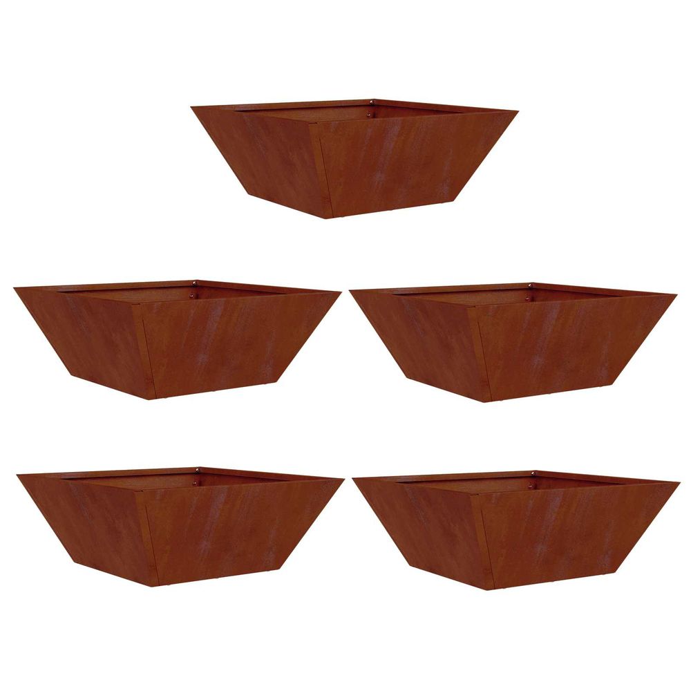 Cache-pot de jardin 5 pc rouillé 40 x 40 x 15 cm acier patiné