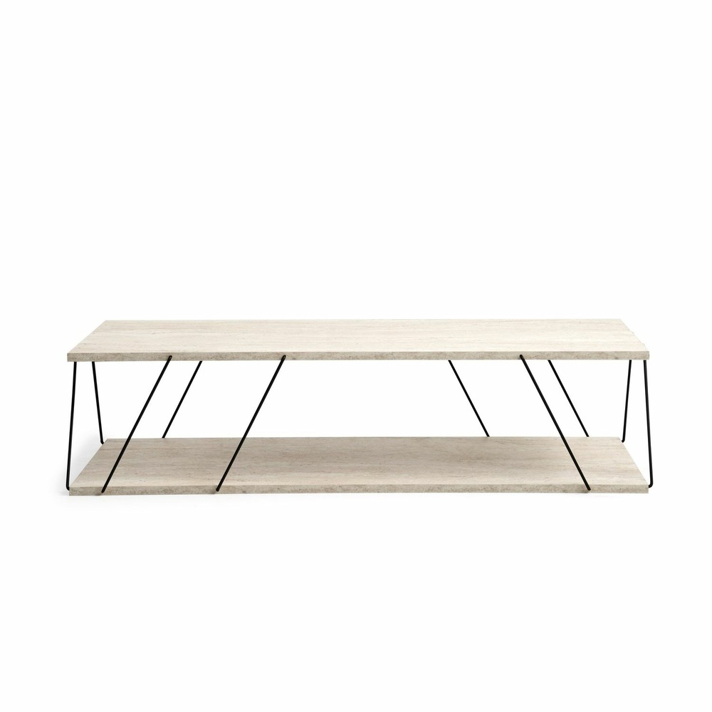 Table basse contemporaine effet travertin - beige
