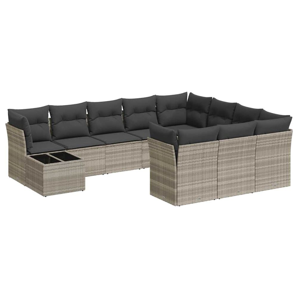Salon de jardin 11 pcs avec coussins gris clair résine tressée