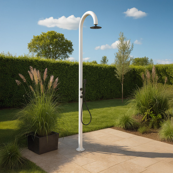 Douche blanche alu avec douchette double entree et anticalcaire