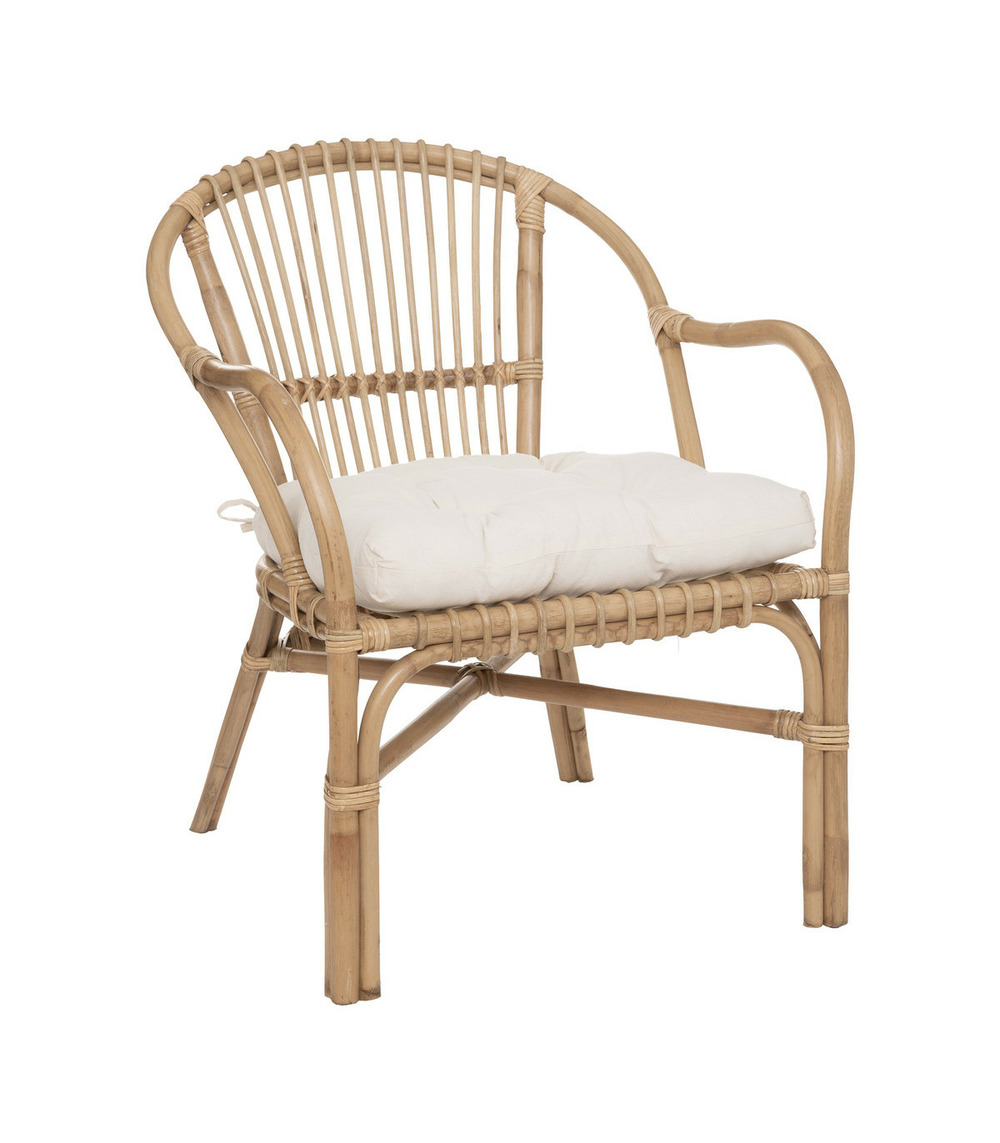 Fauteuil en rotin et assise en coton blanc
