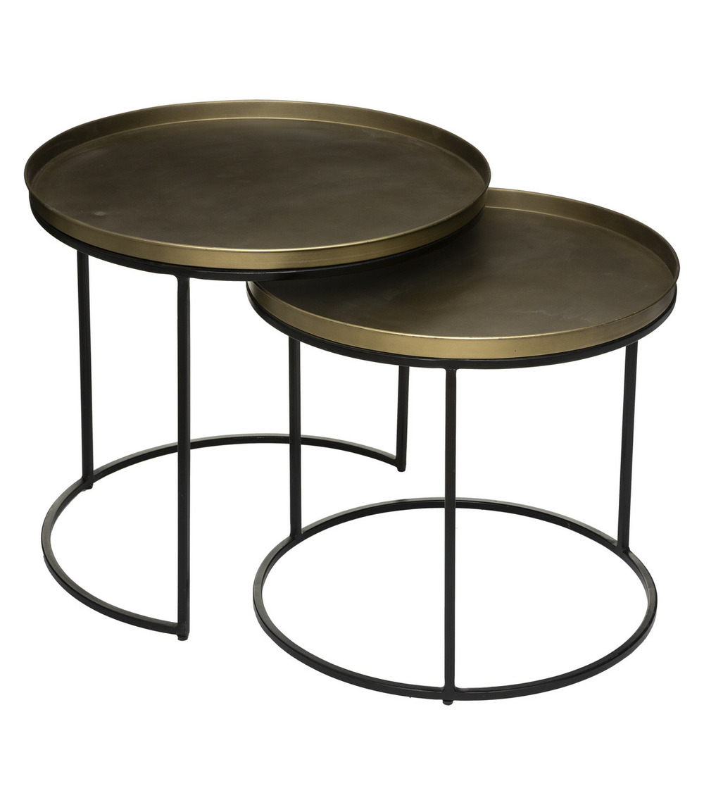 Set de 2 tables à café en métal noir et doré