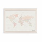 Carte du monde en liège - woody map aquarelle coloniale / 90 x 60 cm / cadre blanc