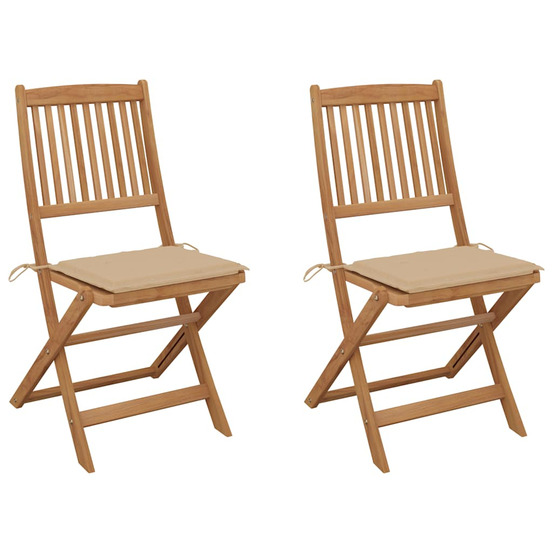 Chaises pliables de jardin lot de 2 avec coussins bois d'acacia