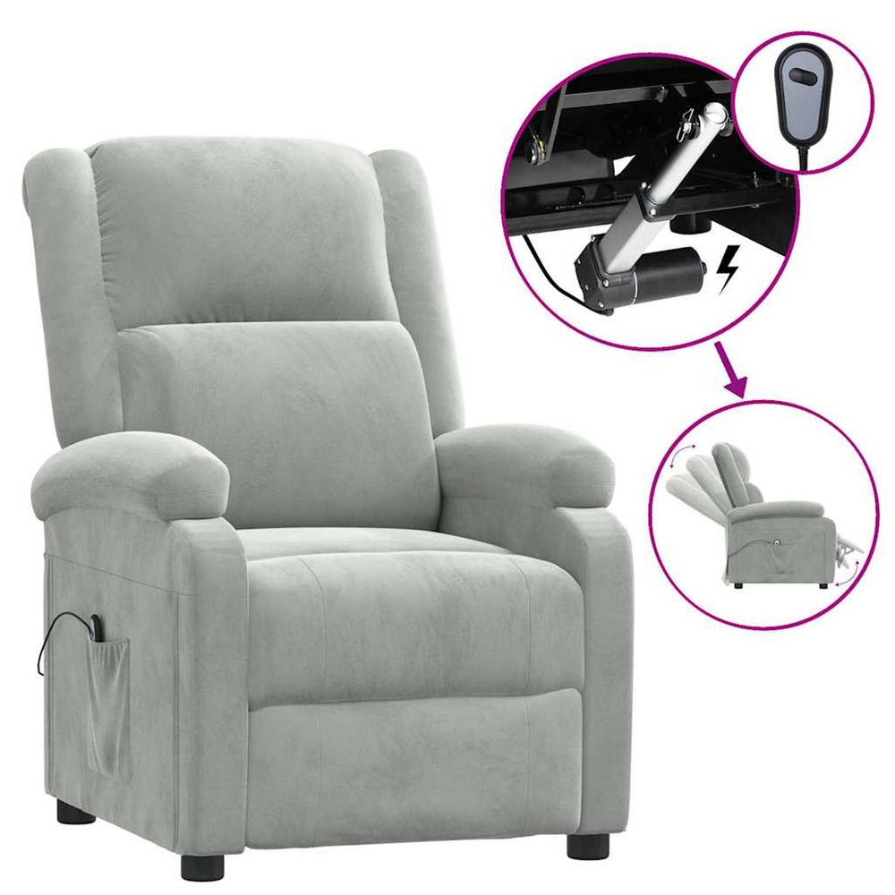 Fauteuil inclinable électrique gris clair velours