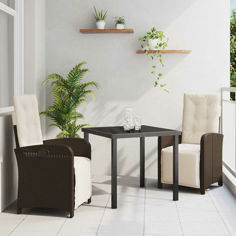 Ensemble de salle à manger pour jardin 3 pcs marron polyrotin