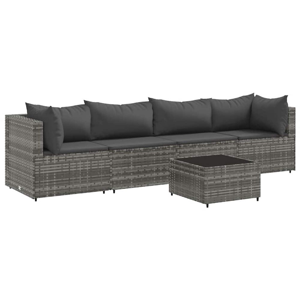 Salon de jardin 5 pcs avec coussins gris résine tressée