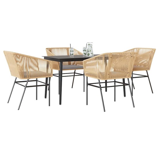 Ensemble à manger jardin coussins 5pcs marron poly rotin verre