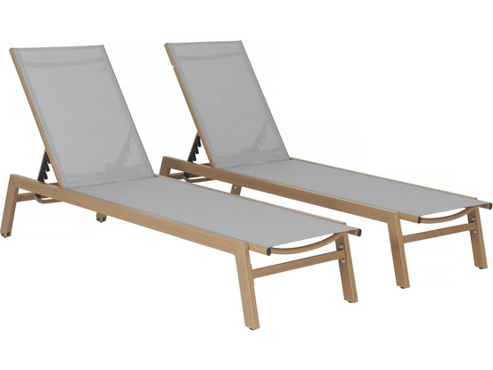 Lot de 2 bains de soleil en aluminium imitation bois