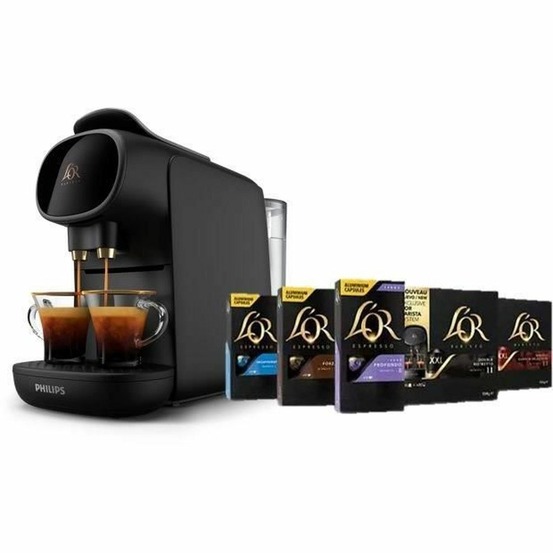Machine à café à capsules doubles - l'or barista sublime - noir + 50 capsules incluses