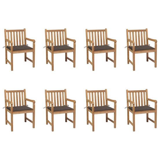 Chaises de jardin lot de 8 avec coussins taupe bois teck massif