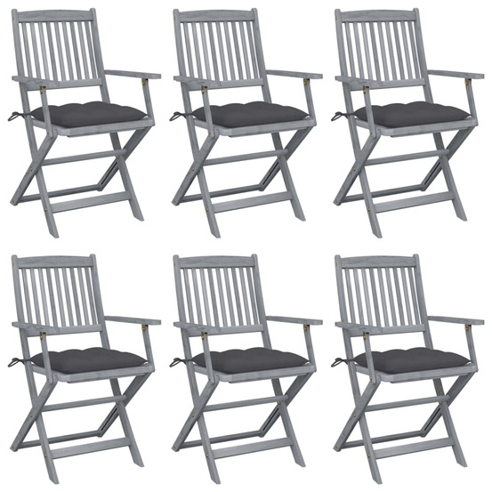 Chaises pliables d'extérieur lot de 6 et coussins bois d'acacia