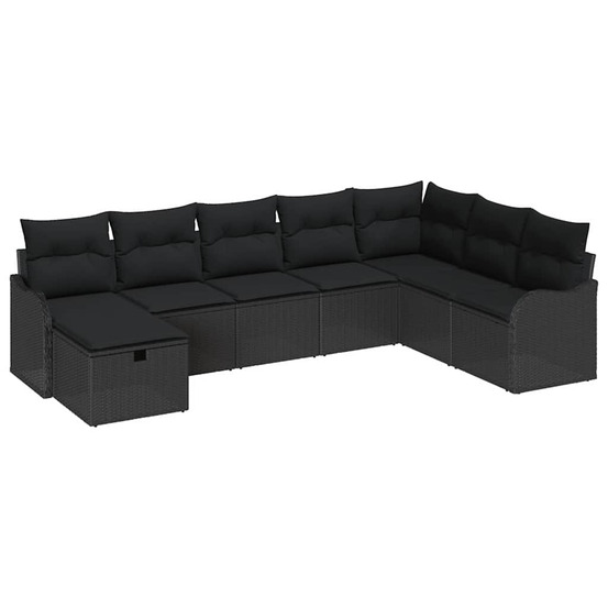 Ensemble de canapé de jardin avec coussin 8 pcs noir poly rotin