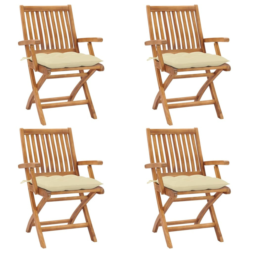 Chaises pliables de jardin avec coussins lot de 4 teck solide