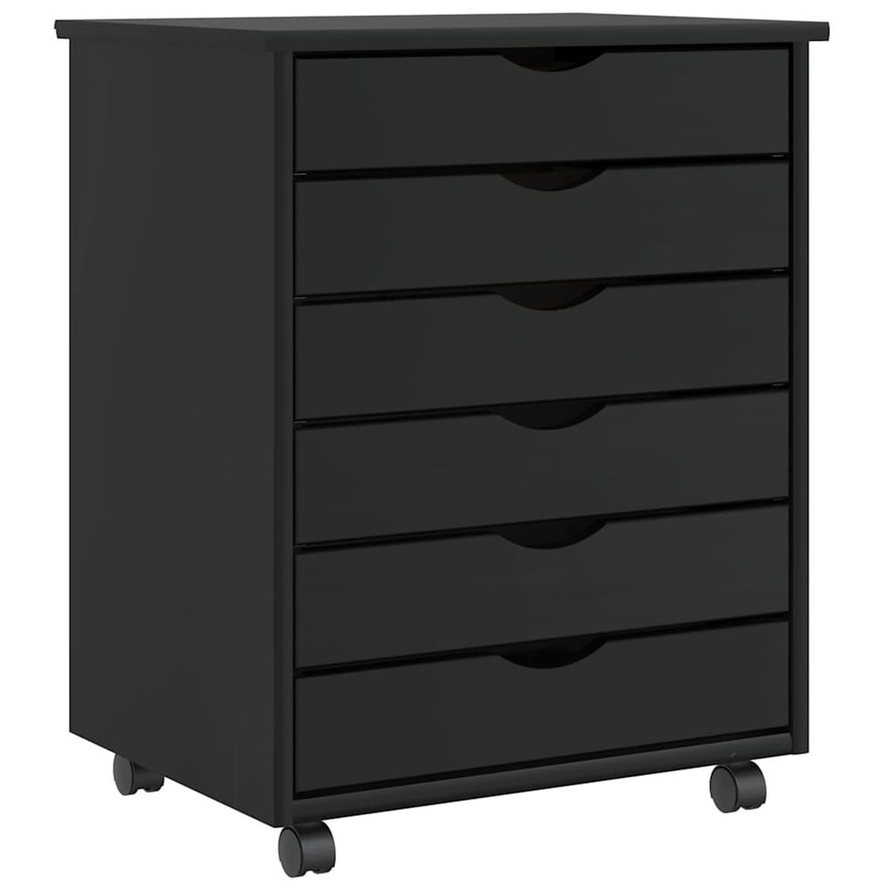 Armoire roulante avec tiroirs moss noir bois de pin solide