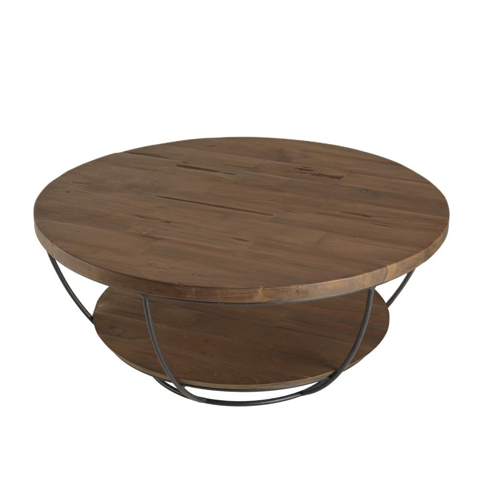 Table basse coque 2 plateaux en teck recyclé métal noir l80