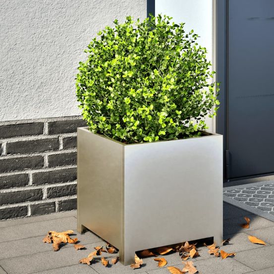 Jardinières carrées inox lot de 2 design moderne argenté 40cm