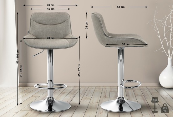 Tabouret de bar vonore tissu chromé