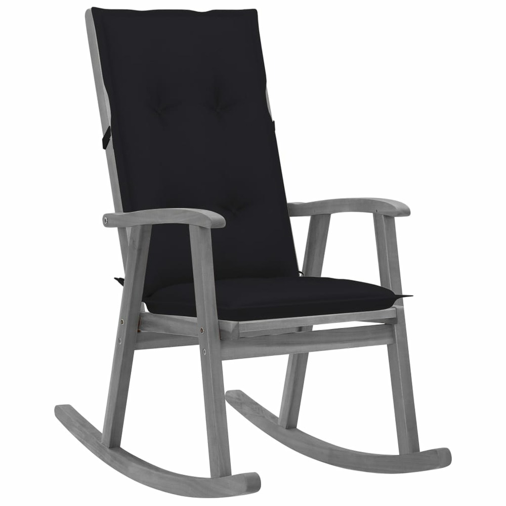 Chaise à bascule avec coussins gris bois d'acacia massif